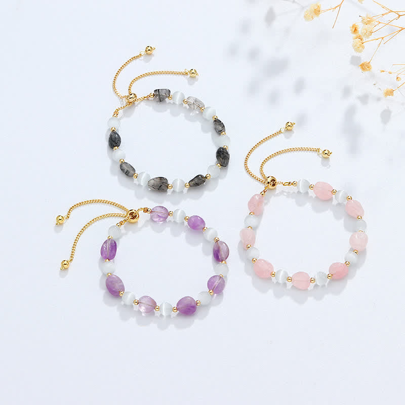 Bracelet de conscience spirituelle en améthyste avec cristal rose et quartz