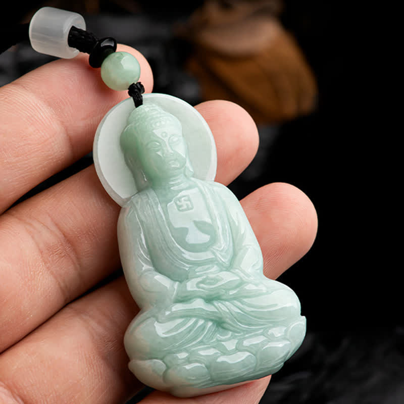 Collier amulette en jade du Bouddha Amitabha, symbole de compassion