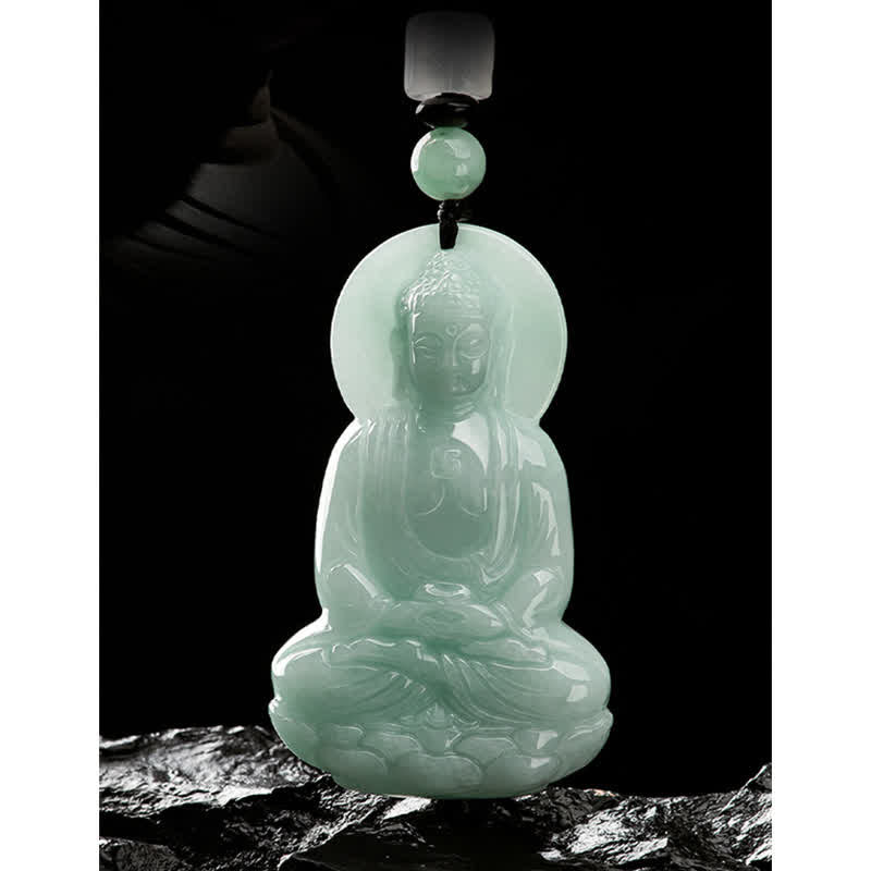 Collier amulette en jade du Bouddha Amitabha, symbole de compassion