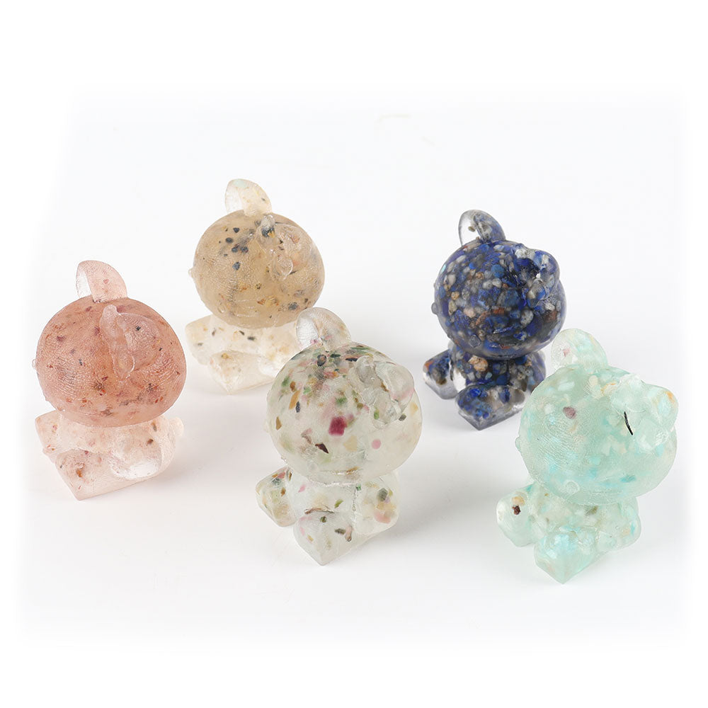 Animal Resin Figurines with Natural Semi-Precious Stones 2.1-inch