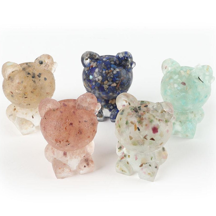 Animal Resin Figurines with Natural Semi-Precious Stones 2.1-inch