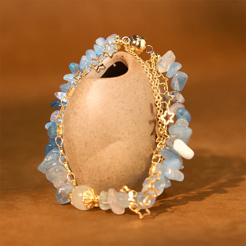 Bracelet de guérison en gravier aigue-marine avec boucle étoile 14-16 cm