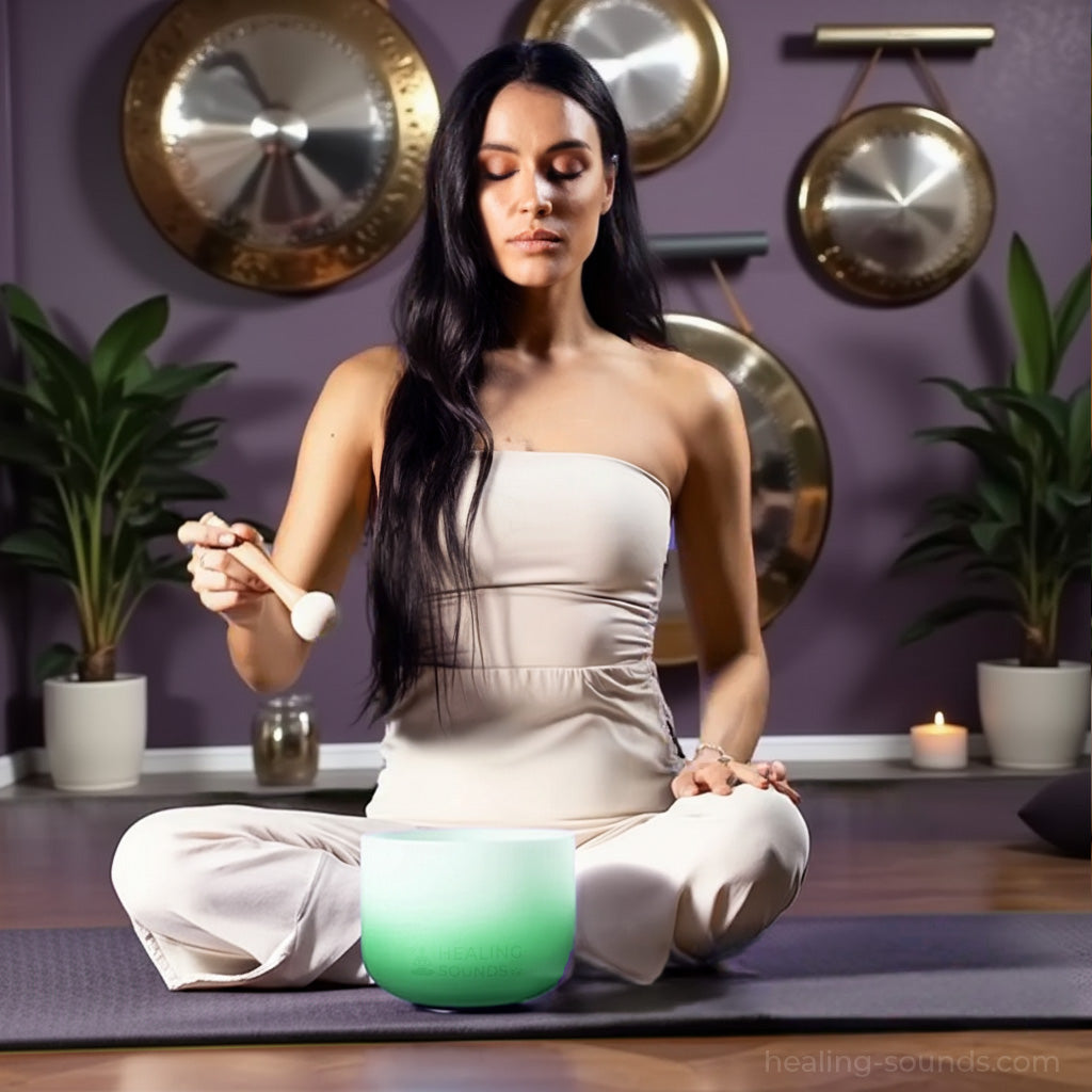 Bol chantant en cristal - Bol de méditation note Fa pour le chakra du cœur