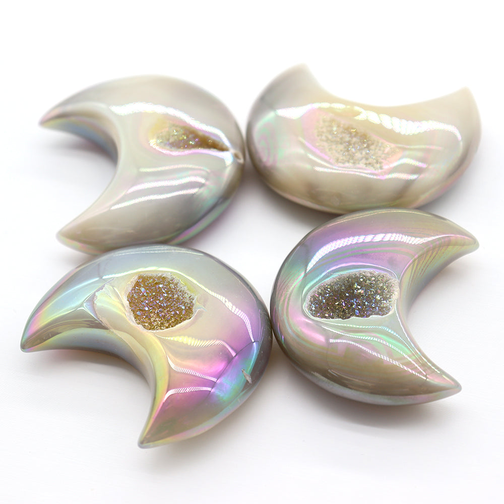 Aura Angel Druzy Agate Moon Crystal 2.2 Inch Healing Stones