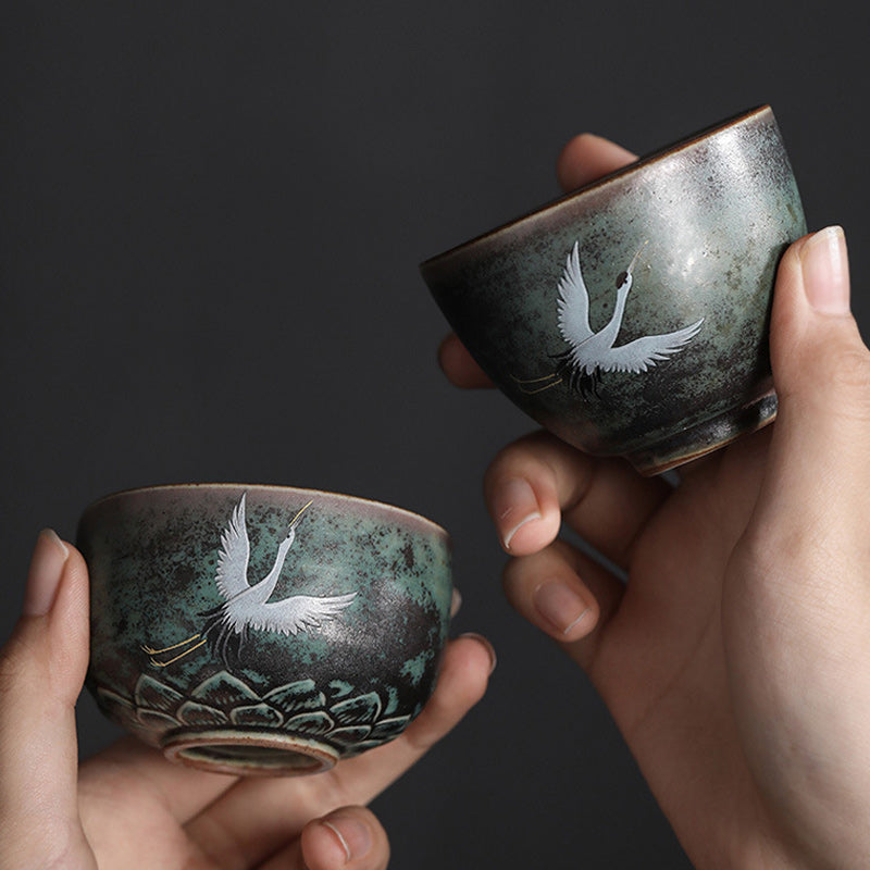 Tasse à thé en céramique Grue de bon augure pour la méditation et les rituels