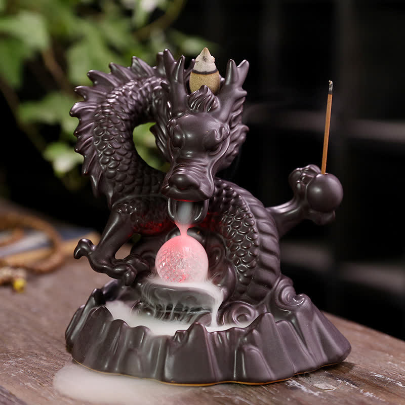 Brûleur d'encens à fumée en céramique à refoulement Dragon de bon augure