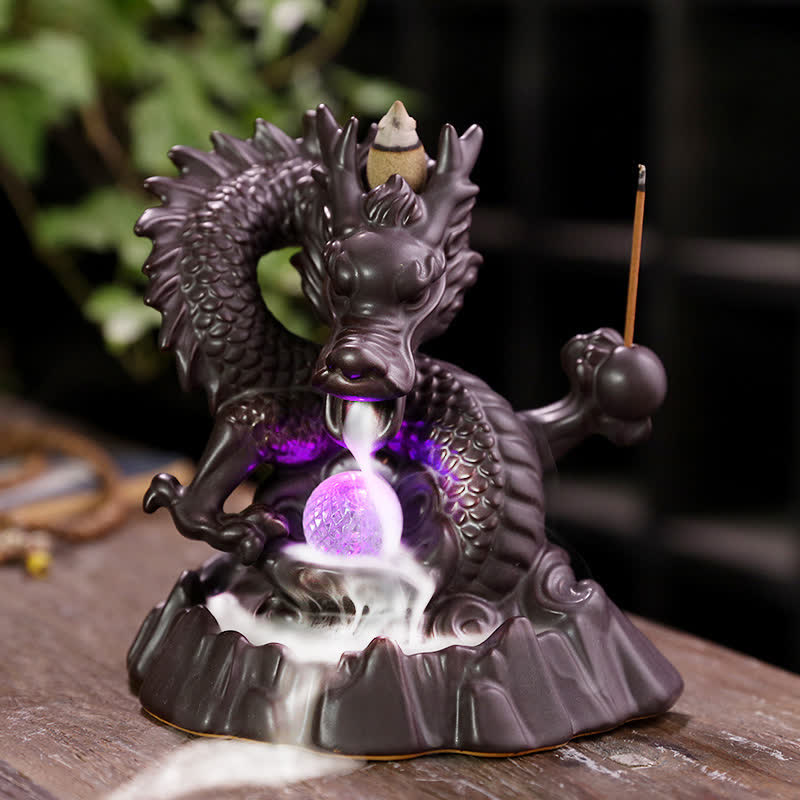 Brûleur d'encens à fumée en céramique à refoulement Dragon de bon augure