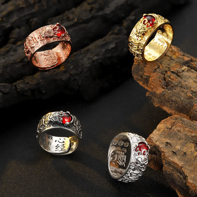 Bague PiXiu Wealth unisexe en grenat de 10 mm en argent et or