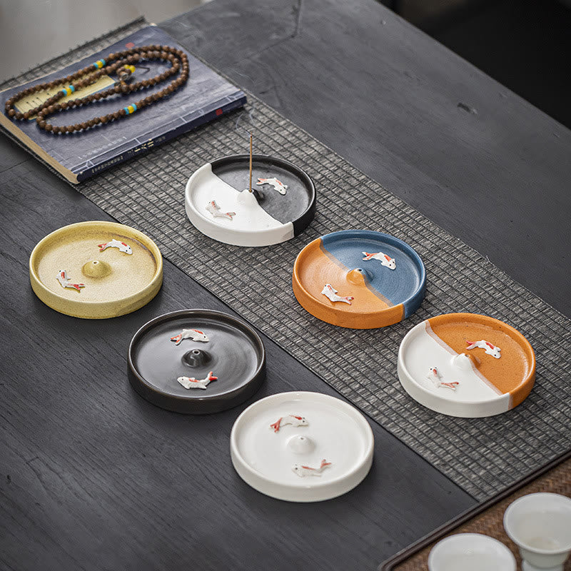 Brûleur d'encens en céramique en forme de poisson koï pour la méditation de guérison spirituelle