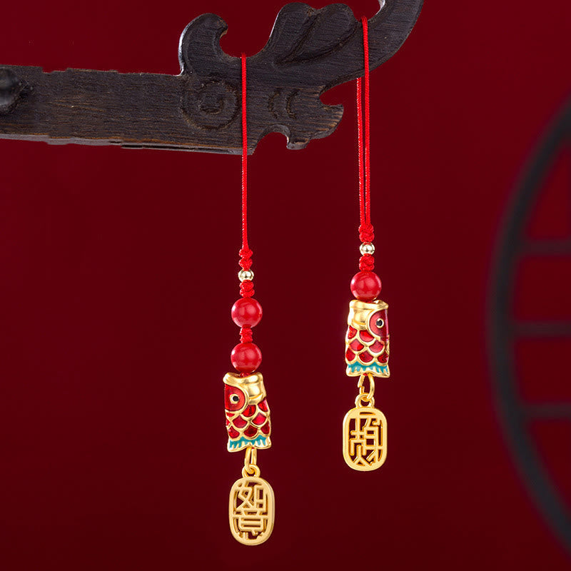 Cinnabar Koi Fish Charm Phone Hanging for Wealth & Luck
