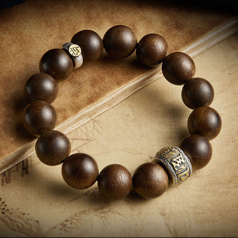 Chinese Zodiac Agarwood Bracelet in Sterling Silver for Spiritual Balance