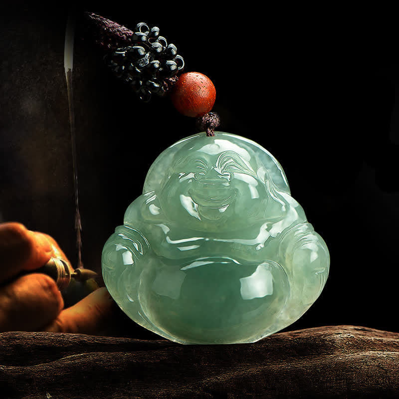 Collier pendentif en jade Bouddha rieur | Abondance et chance