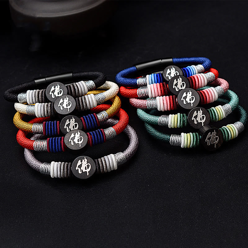 Handcrafted Ebony Buddha Bracelet with Red String | Protection