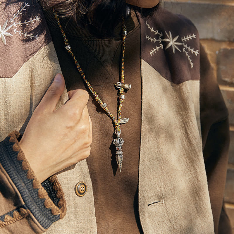 Collier Om Mani Padme Hum en argent sterling 925, pendentif Dorje Vajra