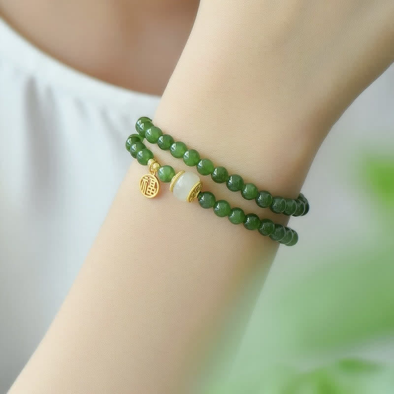 Bracelet de bénédiction du bonheur en jade cyan Hetian de 6 mm