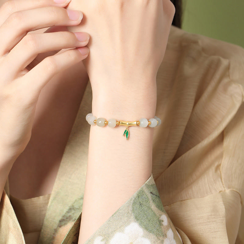 Bracelet de protection en argent sterling et jade blanc 6 x 7 mm