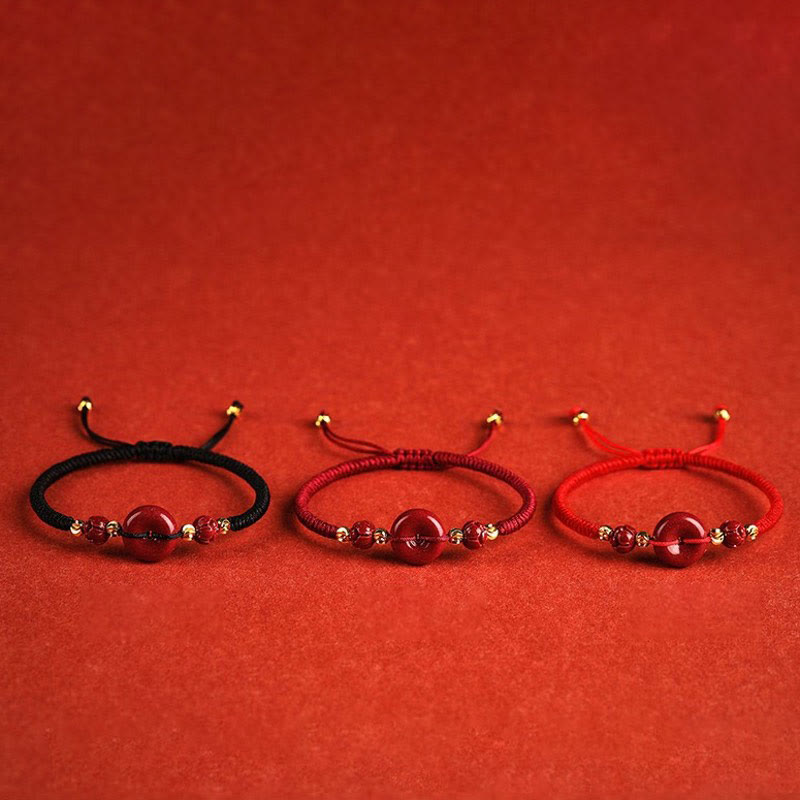 Bracelet de bénédiction fait main en cinabre et lotus avec boucle de paix