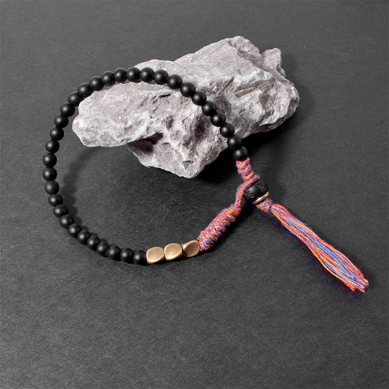 Bracelet à pampilles en onyx noir de 17 à 18 cm | Protection et solidité