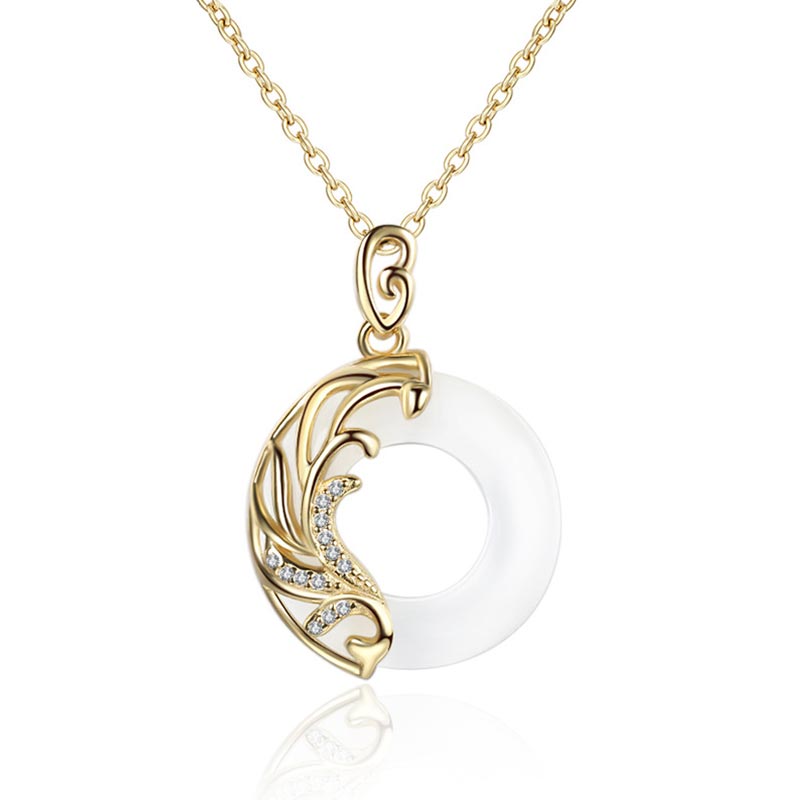 Collier pendentif rond de méditation en obsidienne et calcédoine