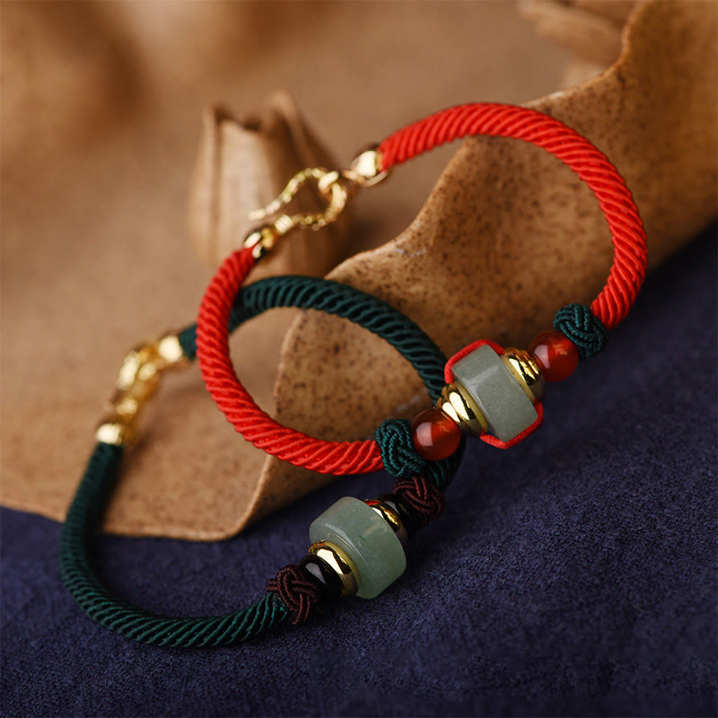 Unisex Green Aventurine Luck Bracelet with Red Agate Beads