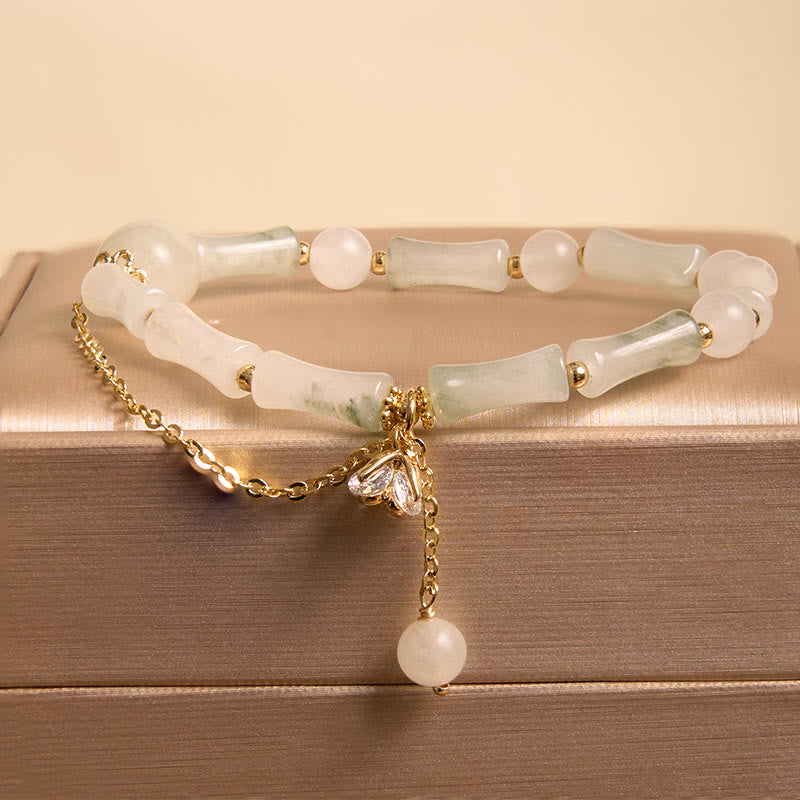 Bracelet porte-bonheur en bambou et jade blanc de Tianshan
