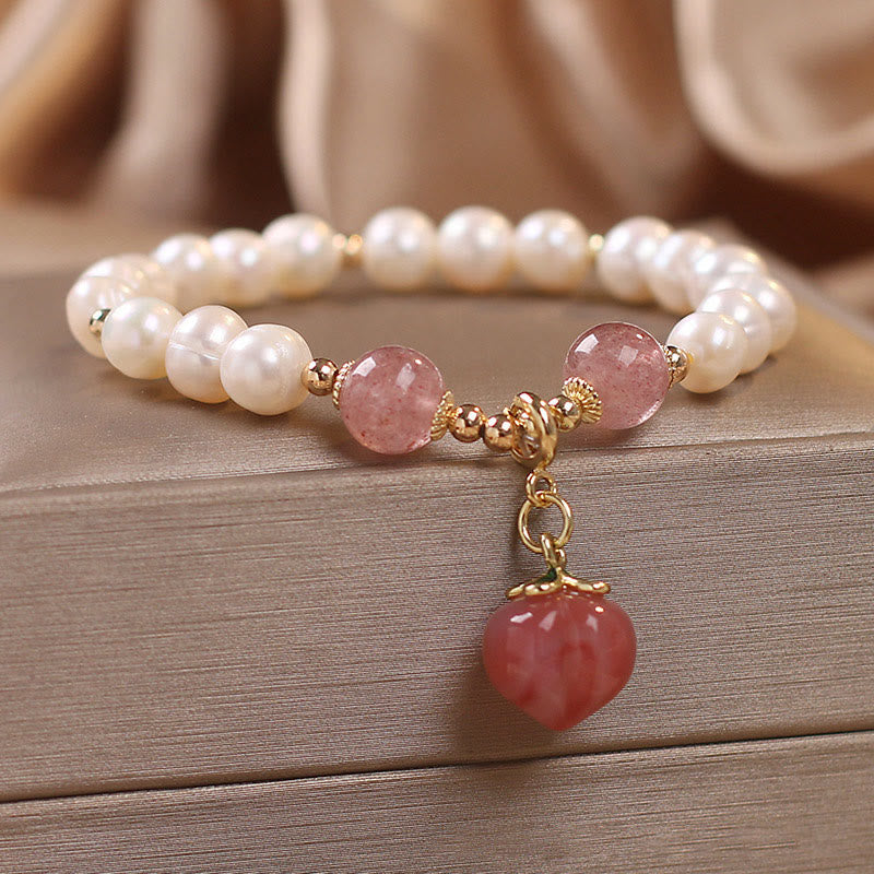 Bracelet Amour Sagesse en Quartz Fraise Perle 8 mm