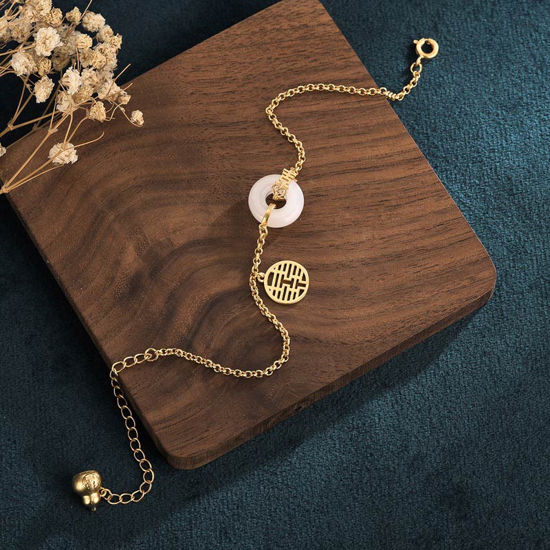 Bracelet en jade blanc double bonheur et fortune