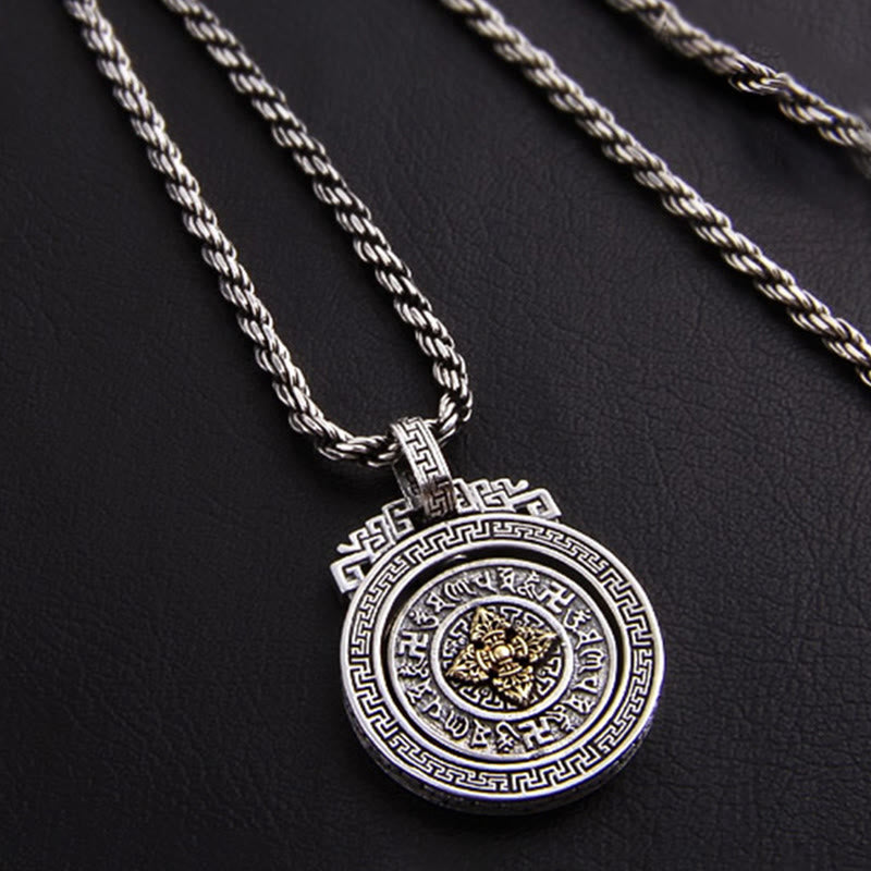 Collier Om Mani Padme Hum | Pendentif rotatif en cuivre et argent