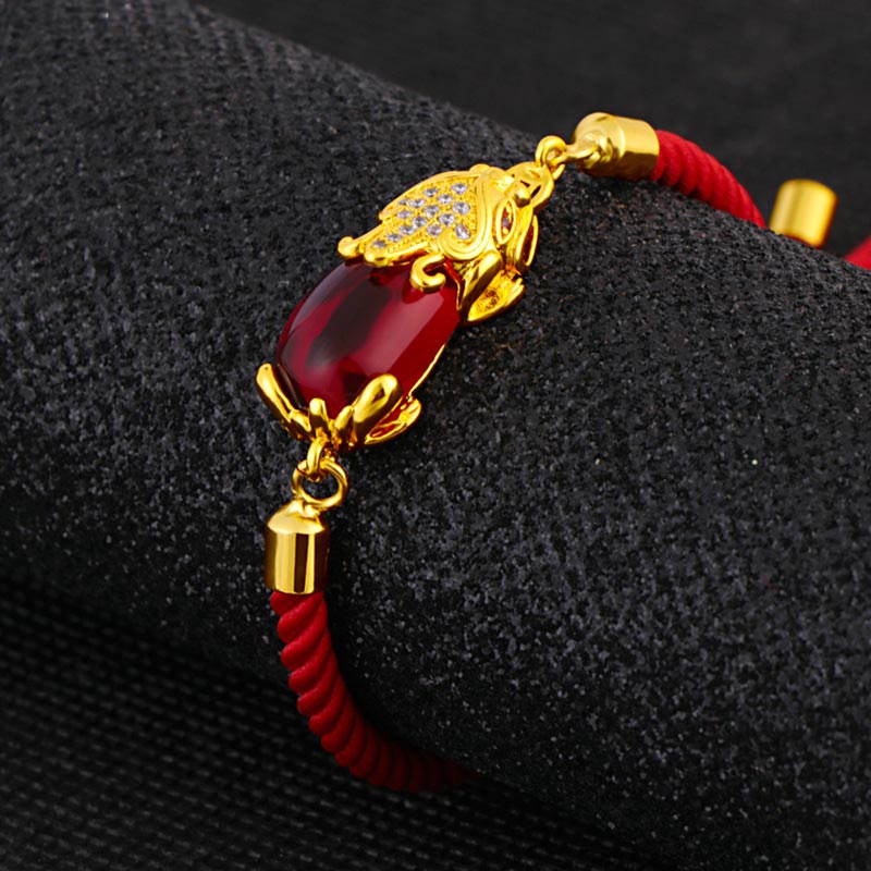 Bracelet Pixiu en agate rouge ajustable pour la richesse et la chance
