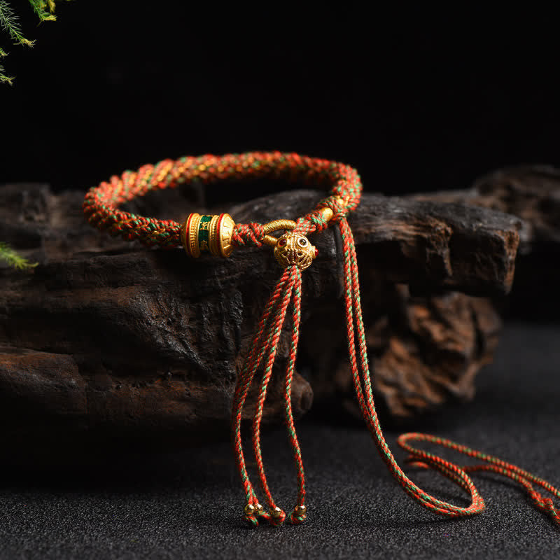 Handmade Tibetan Red String Luck Prayer Wheel Bracelet