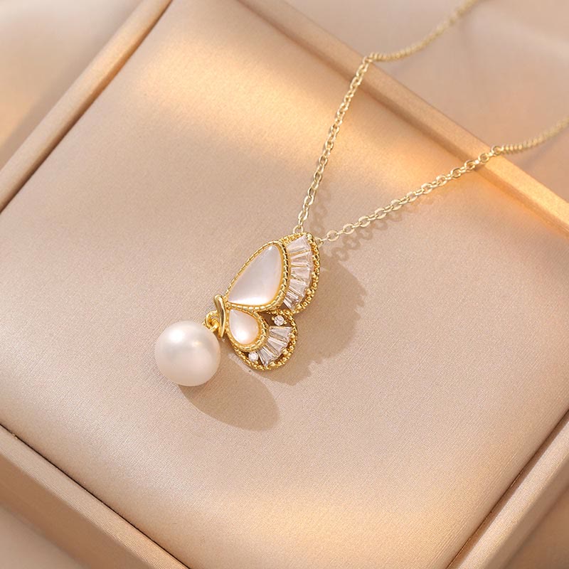 Tridacna Stone Pearl Butterfly Healing Jewelry Set