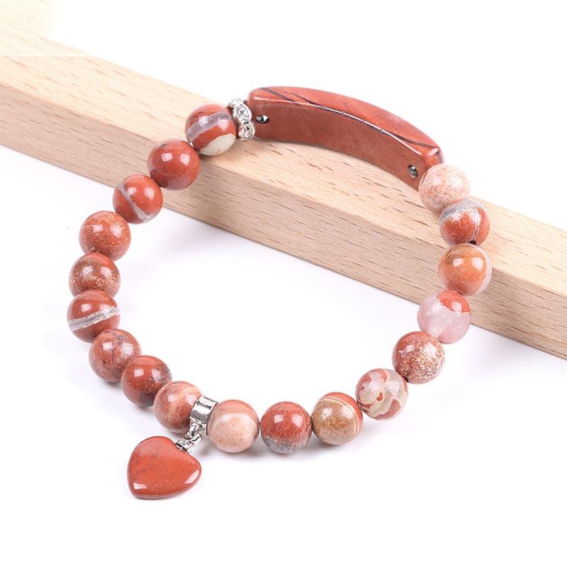 Bracelet de perles de guérison en quartz naturel avec cœur d'amour 8 mm