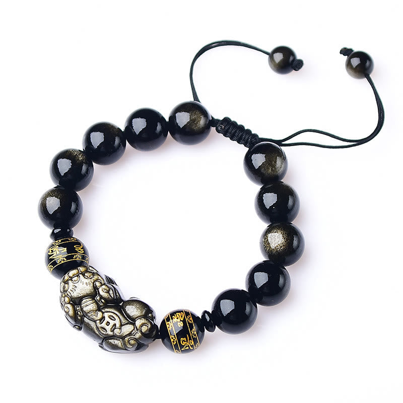 Bracelet de richesse PiXiu en obsidienne dorée