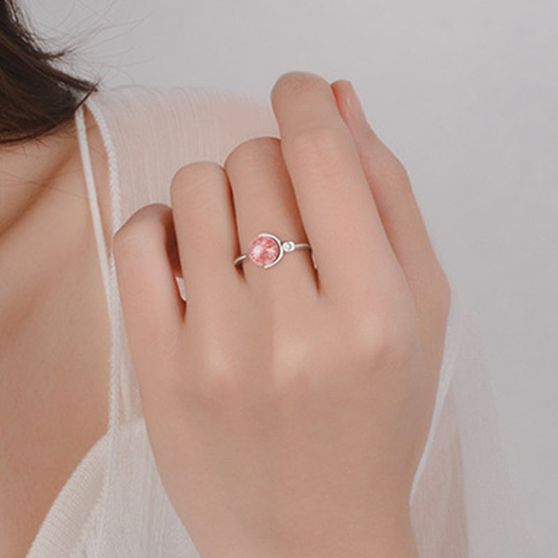Bague apaisante en cristal rose de 6 mm favorisant l'amour-propre