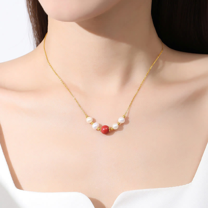 Collier de perles de guérison en argent sterling 925, perles et cinabre