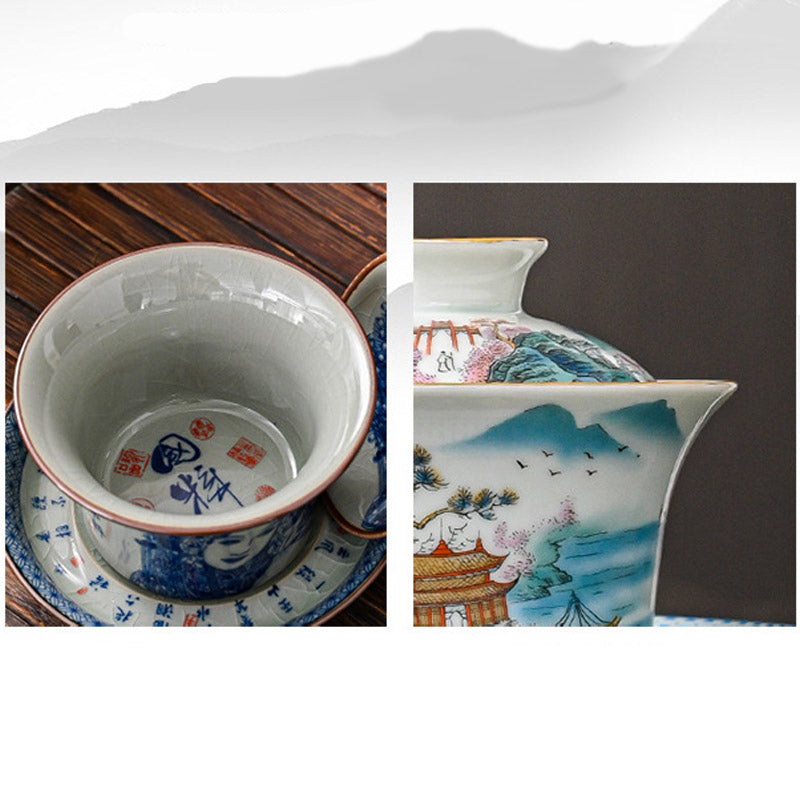 Ceramic Jingdezhen Dragon Phoenix Gaiwan Tea Cup 170ml