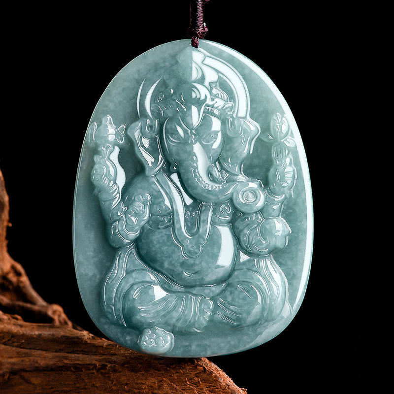 Collier de protection Ganesh en jade naturel | Amulette éléphant