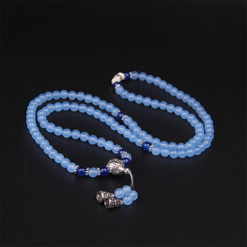 Bracelet Mala 108 perles en cristal bleu et pierres précieuses 6 mm