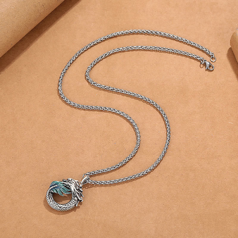 Collier tibétain en cuivre avec symbole de force du dragon, 60 cm, unisexe