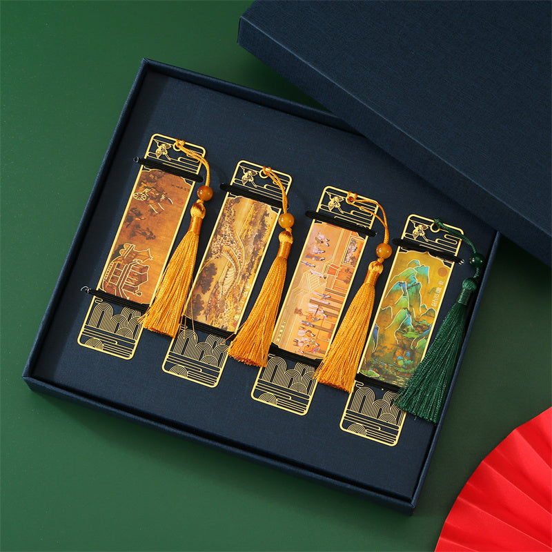 Marque-page en métal Panorama de rivières et de montagnes avec pompon