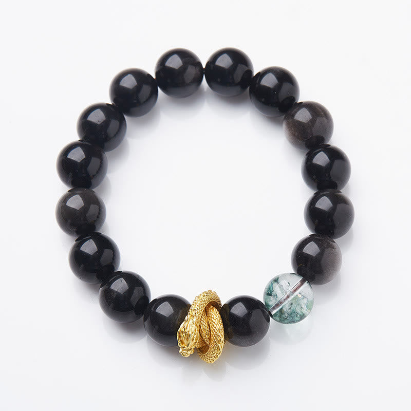 Silver Sheen Obsidian Dragon Protection Bracelet 12mm
