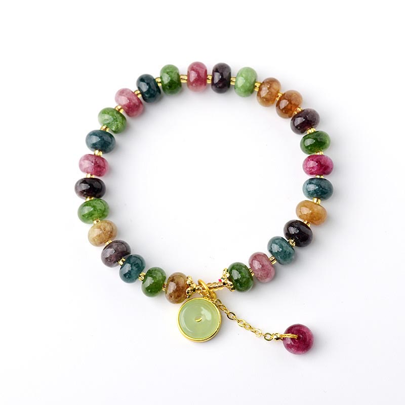 Bracelet d'amour en tourmaline colorée avec breloque fleur de lapin