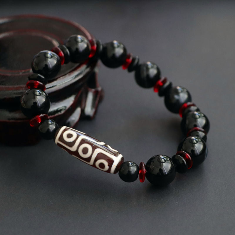 Bracelet de protection en perles dzi à neuf yeux en onyx noir