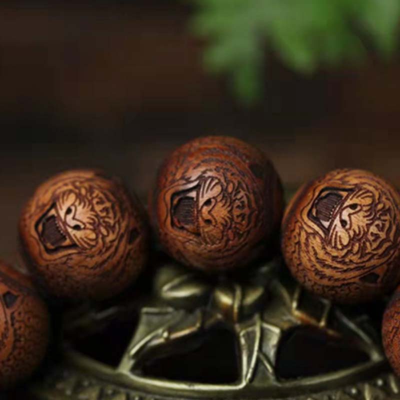 Bracelet de protection du tigre en bois de rose 20 mm | Zodiaque chinois