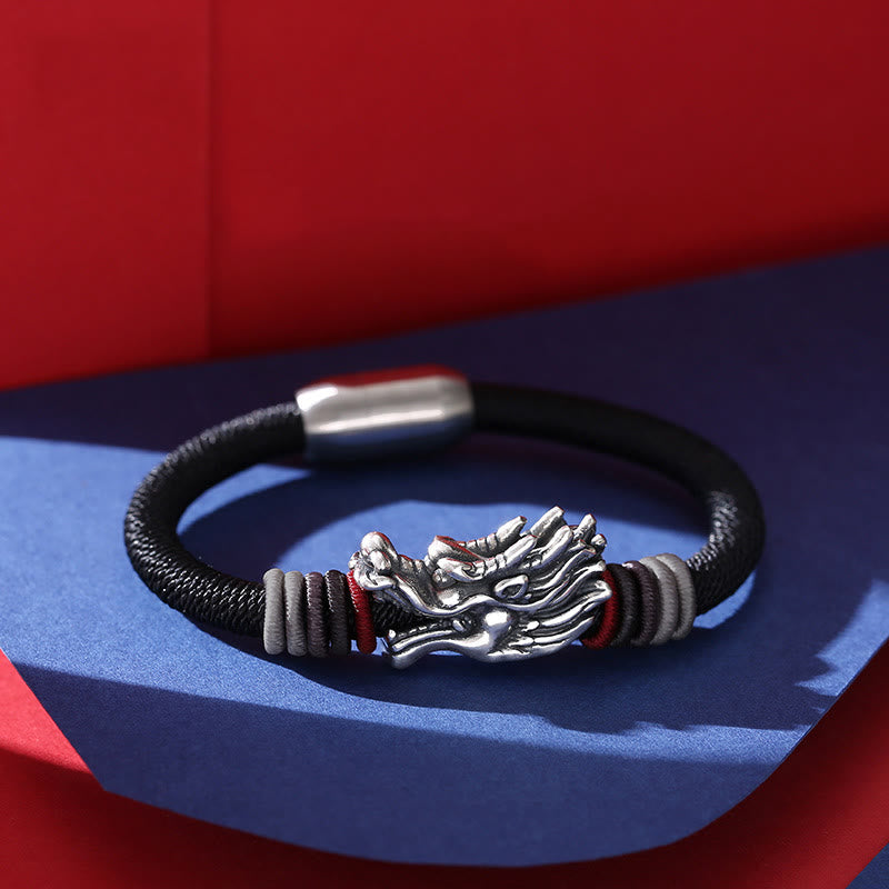 Sterling Silver Dragon Bracelet | Braided Luck Charm 6mm