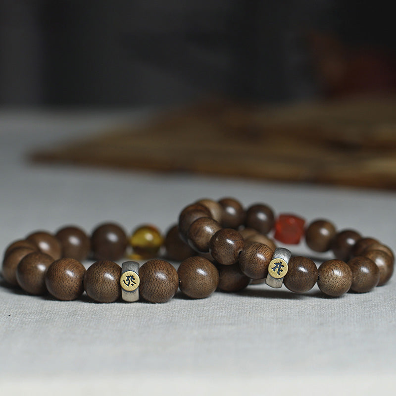 Chinese Zodiac Agate & Agarwood Bracelet 10mm Meditation