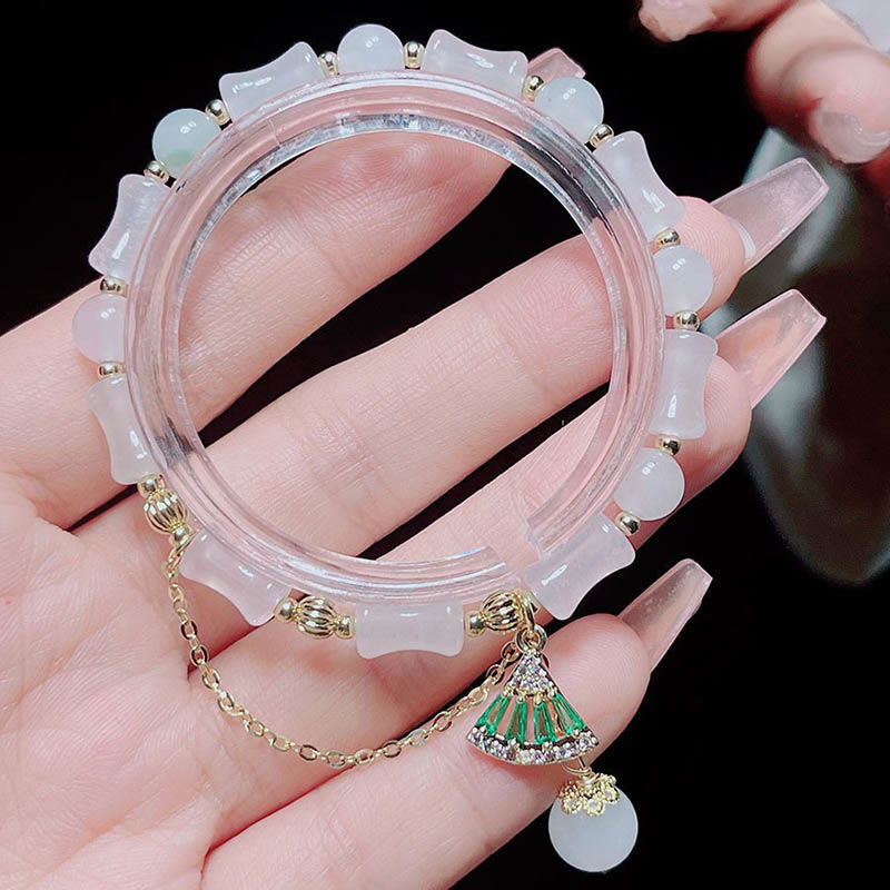Bracelet porte-bonheur en bambou et jade blanc de Tianshan