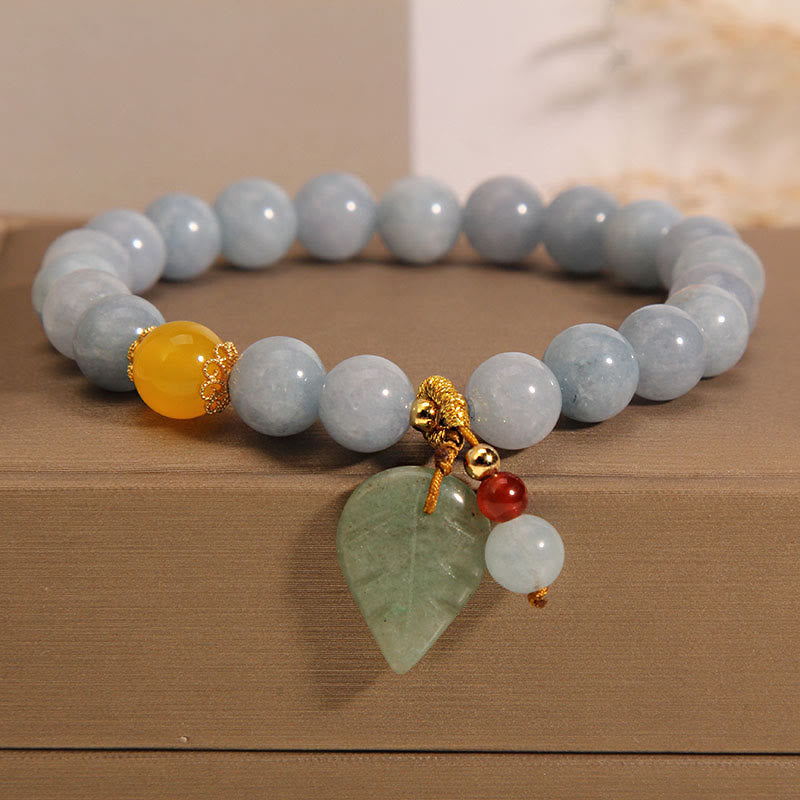8mm Aquamarine Jade Leaf Healing Charm Bracelet