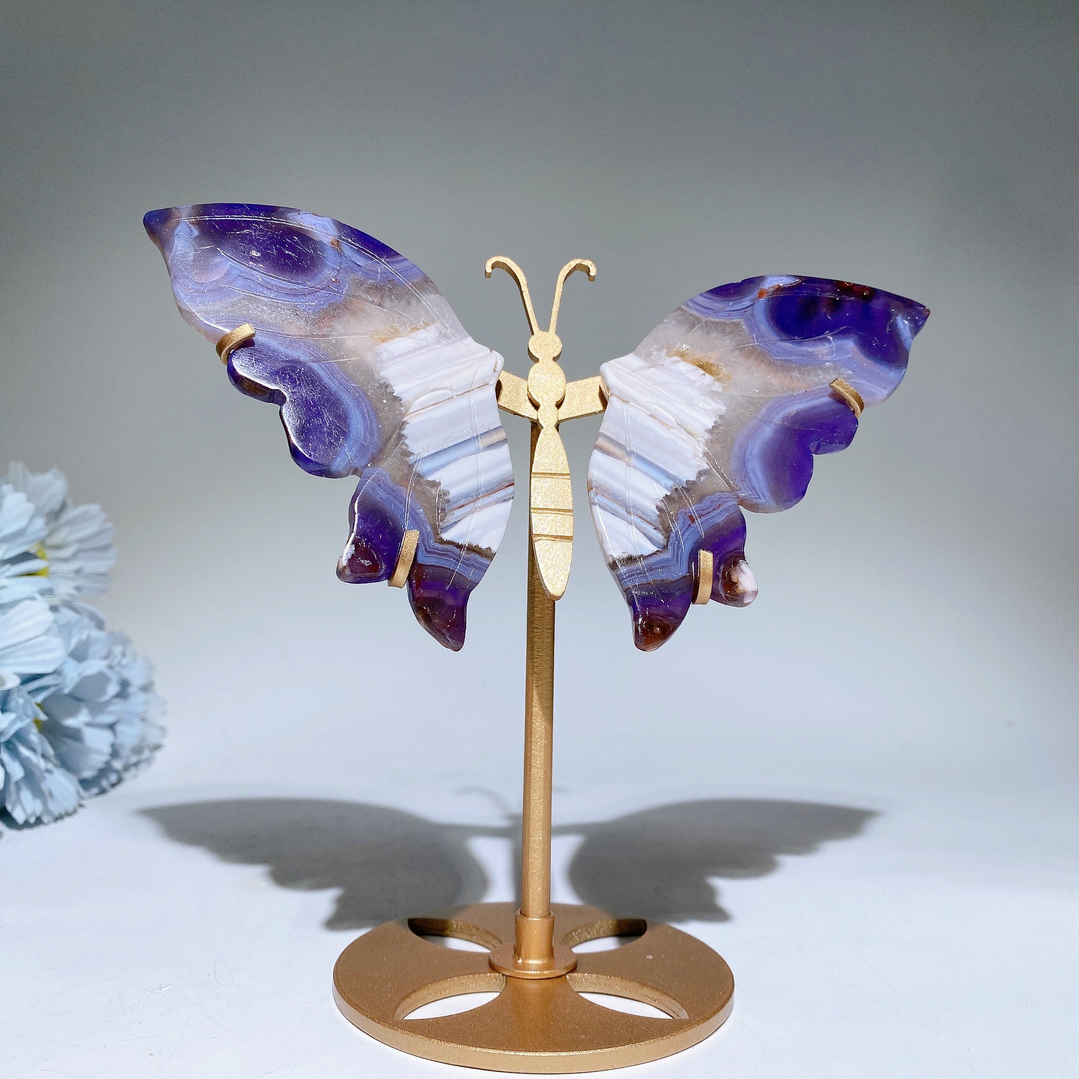 Banded Purple Agate Butterfly Wings Crystal Figurine 16cm