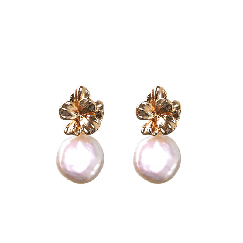 Boucles d'oreilles pendantes en argent sterling 925 avec perles baroques et fleurs